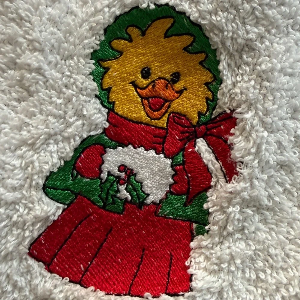 Vintage Cannon Martex Christmas Hand Towels Set 3 White‎ Cream Cotton Fringed